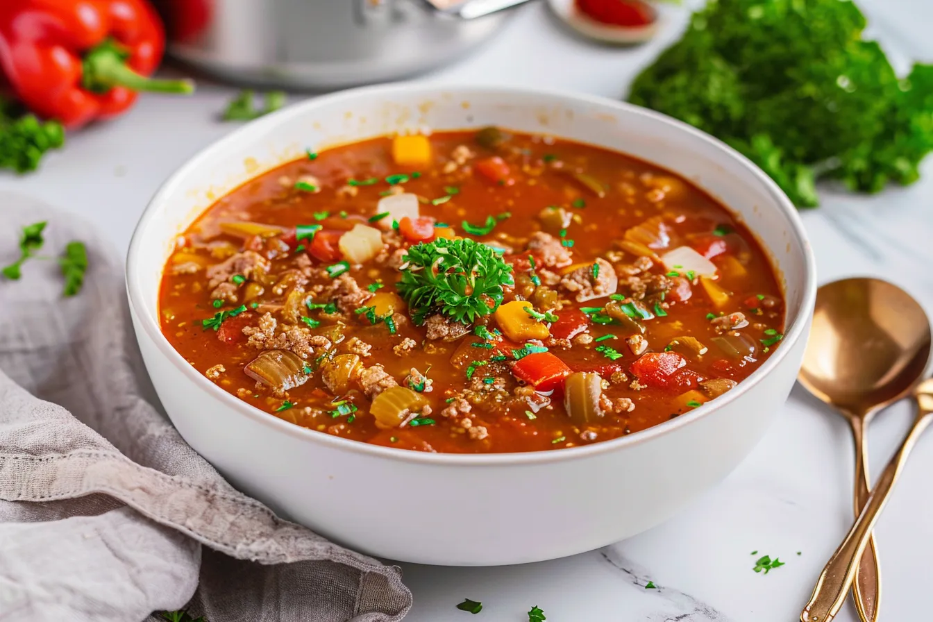 Cozy Crockpot Stuffed Pepper Soup