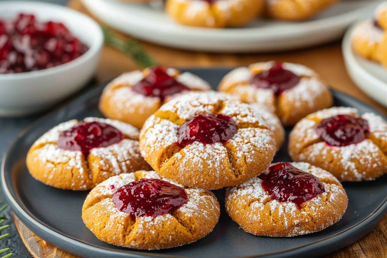 GINGERBREAD THUMBPRINT COOKIES WITH CRANBERRY SAUCE